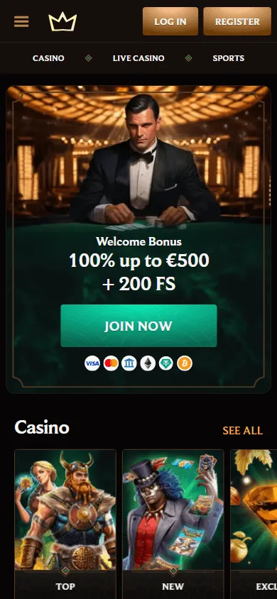 Crown Play Casino home screen on a mobile device